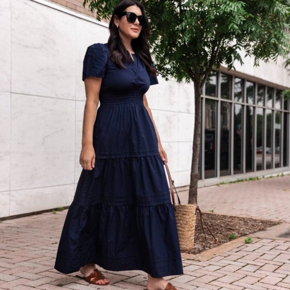 Quince Navy Tiered Maxi Dress